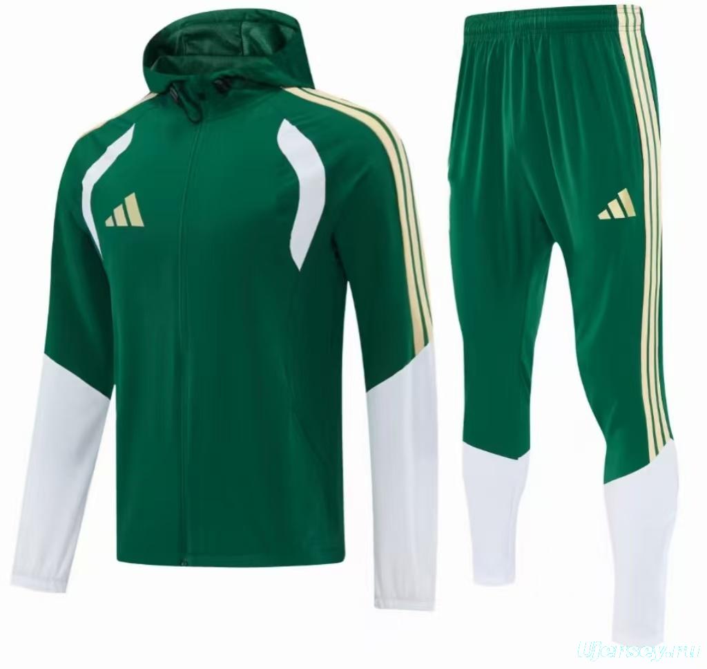 26/27 Adidas Navy Green &White Full Zipper Hooded Windbreaker  Jacket Tracksuit + Long Pants
