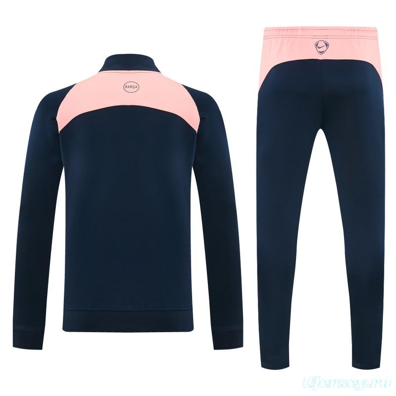 26/27 Barcelona Navy Blue & Pink  Full Zipper Jacket Tracksuit + Long Pants