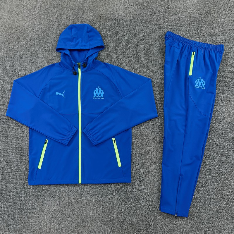 26/27 Marseille  Blue  Full Zipper  Hooded Jacket Tracksuit +  Long Pants