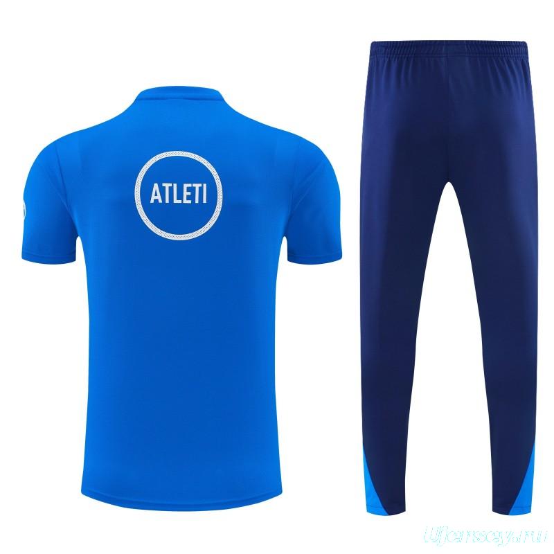 26/27 Atlético de Madrid Blue Short Sleeve Tracksuit + Navy Blue Long Pants