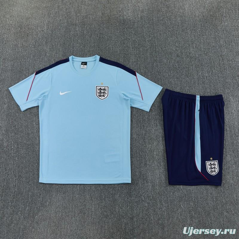 2026 England Sky Blue Short Sleeve + Navy Blue Soccer Shorts