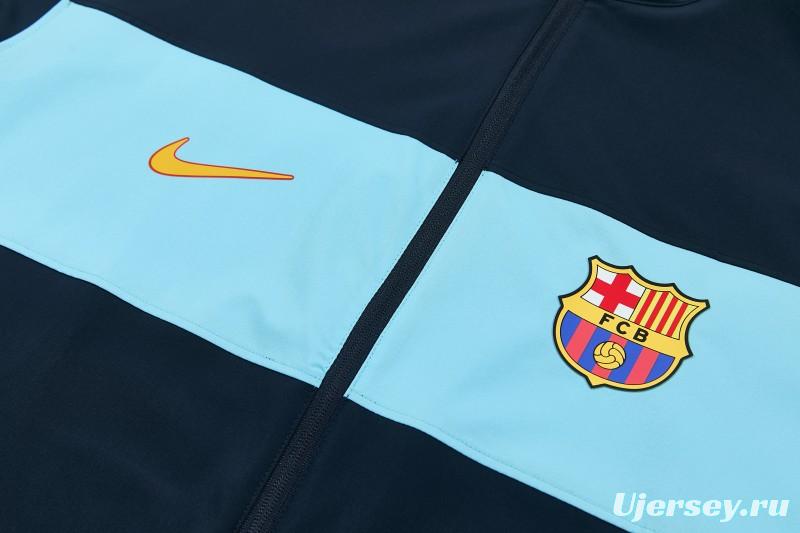 2026 Barcelona Navy Blue  Full Zipper Jacket Tracksuit + Long Pants