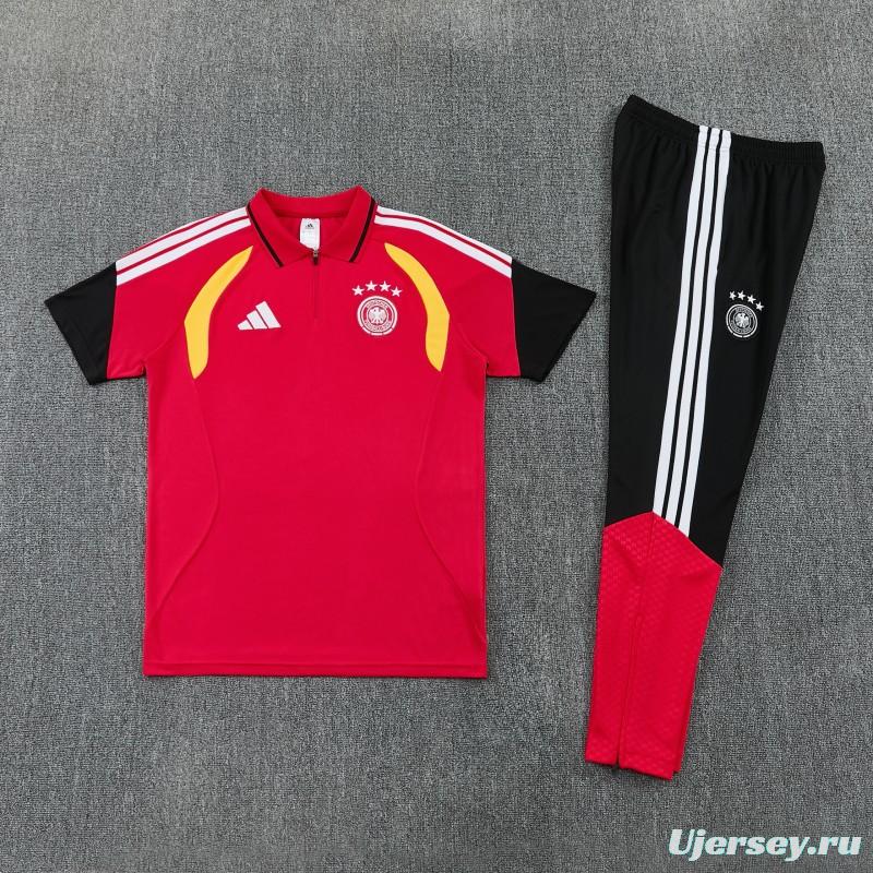 2026 German Red & Black Half-Zip Polo Short Sleeve Tracksuit + Long Pants