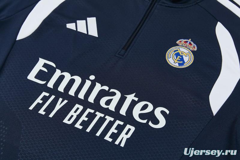 26/27 Real Madrid  Navy Blue  Half Zipper Jacket Tracksuit + Long Pants