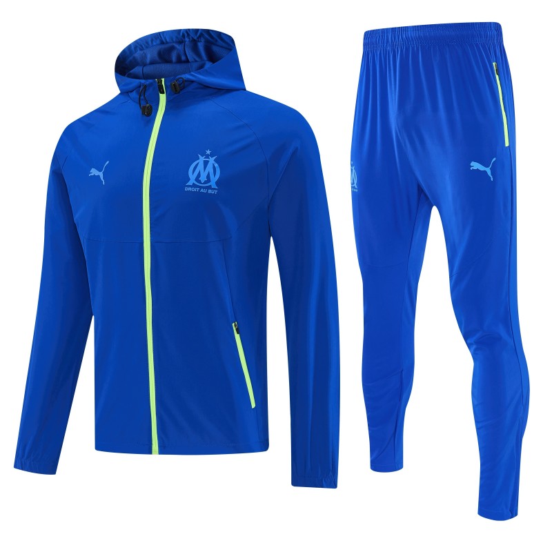 26/27 Marseille  Blue  Full Zipper  Hooded Jacket Tracksuit +  Long Pants