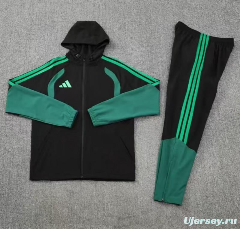 26/27 Adidas  Black Full Zipper Hooded  Windbreaker   Jacket Tracksuit + Long Pants