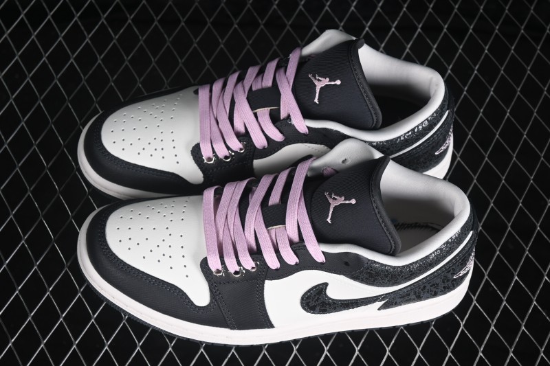 Nike Air Jordan 1 Low Retro Basketball Shoes with Cracked Leather Accents - II0595-001