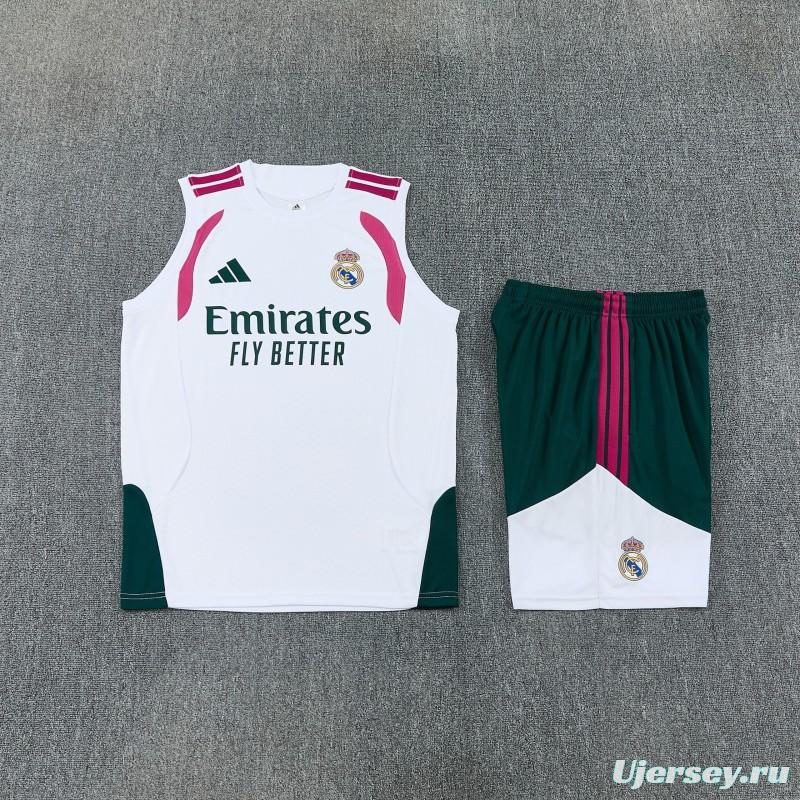 26/27 Real Madrid White & Dark Green Sleeveless Training Vest +Shorts Set