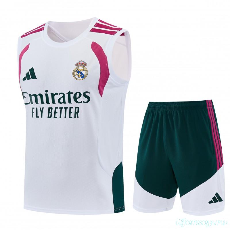 26/27 Real Madrid White & Dark Green Sleeveless Training Vest +Shorts Set