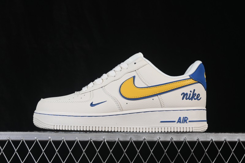 Nike Air Force 1 '07 Low Basketball Shoes with Yellow-Blue Color Blocking - FV3694-112