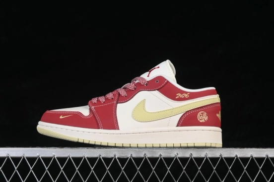 Nike Air Jordan 1 Low Retro Basketball Shoes with Burgundy and Green Color Blocking - MZ9588-849