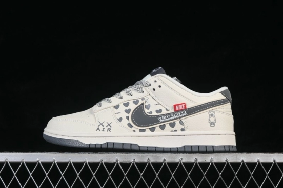 Nike SB Dunk Low Bearbrick Collaboration White Grey Dual Swoosh Low-Top Casual Skateboarding Shoes - TX1688-006