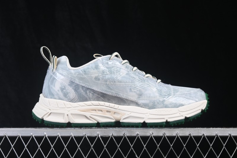 Off-White Virgil Abloh Retro Running Shoes with Translucent Green Accents - AJF6