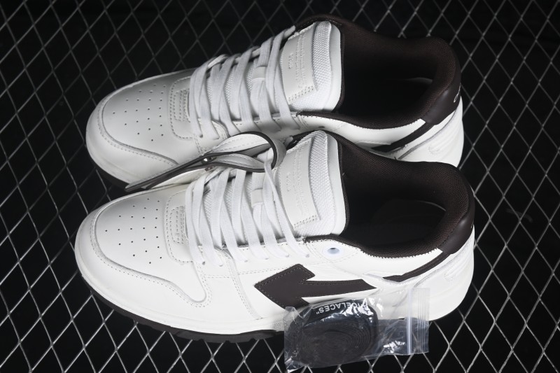 Off-White Out of Office Low-Top Fashion Skate Shoes in White and Brown - WME5