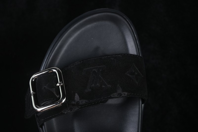 Louis Vuitton Venice Comfort Calfskin Suede Round-Toe Slide Sandals - T.E5