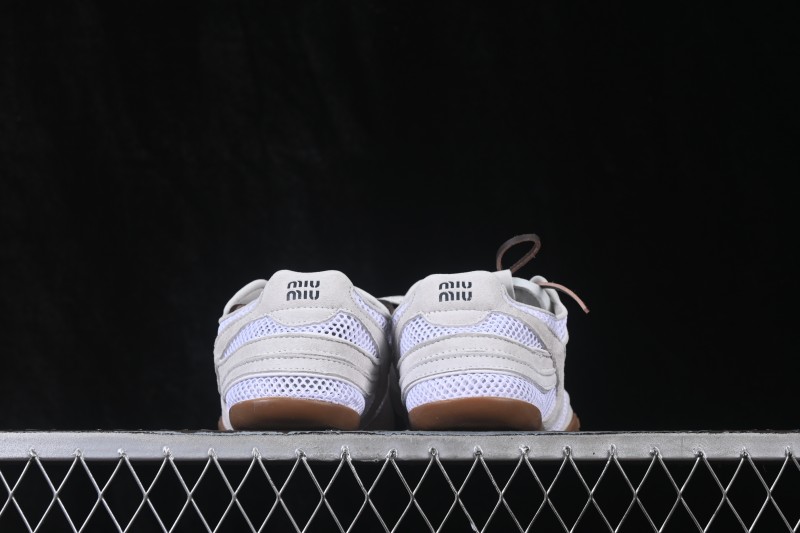 Miumiu Gymnasium 26s Spring Summer Runway Multi-Element Clash Round Toe Lace-Up Mesh German Trainer Shoes Leather