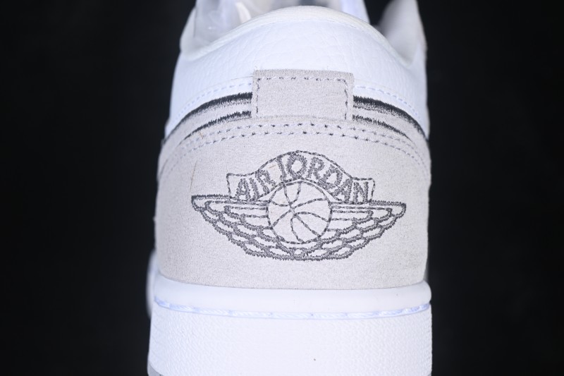 Nike Air Jordan 1 Low AJ1 Embroidered White Grey Low-Top Retro Cultural Basketball Shoes - IX3959-100