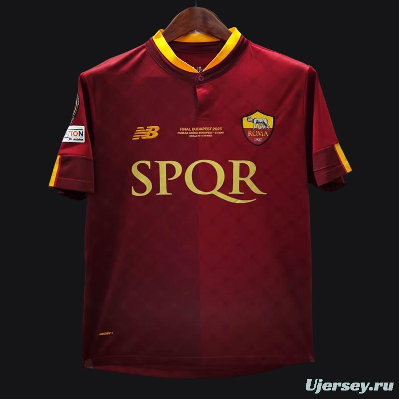 22/23 AS Roma Home Jersey Final Budapest Jersey  With Full Patches