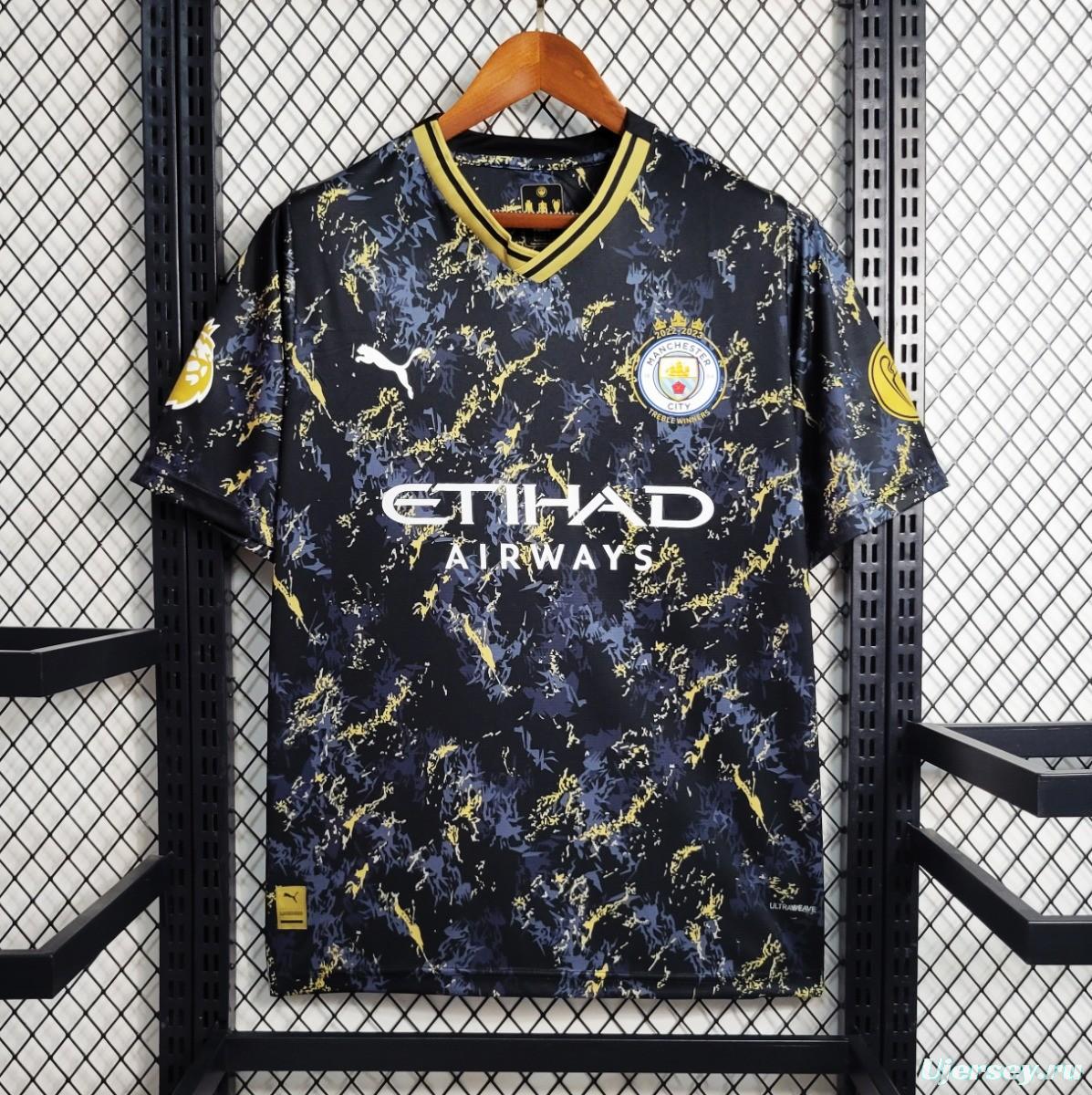 23/24 Manchester City Black Gold Special Edition Jersey With Full Patch