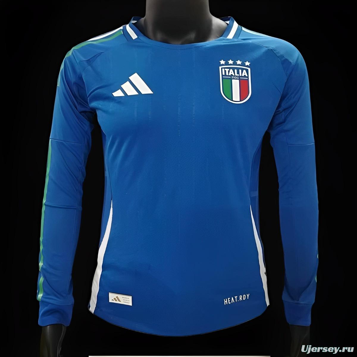 Player Version 2024 Italy Home Long Sleeve Jersey