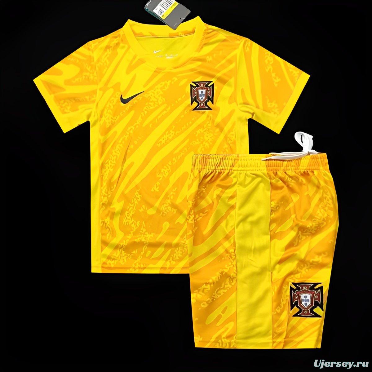 Kids 2024 Portugal Yellow Goalkeeper Jersey