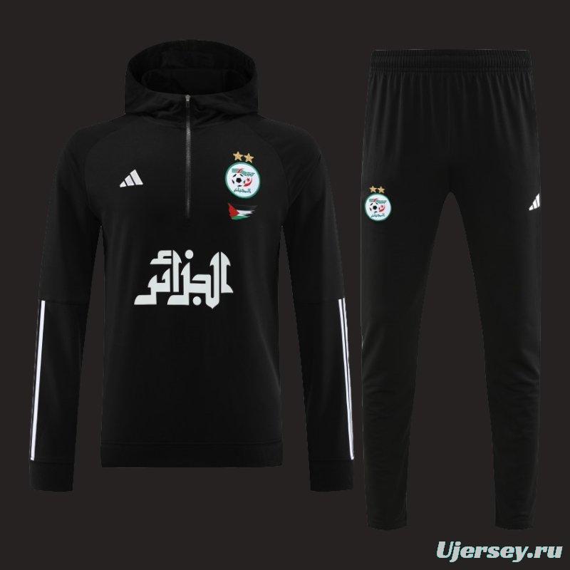 2024 Algeria Black Hoodie  Full Zipper Hoodie Jacket+Pants