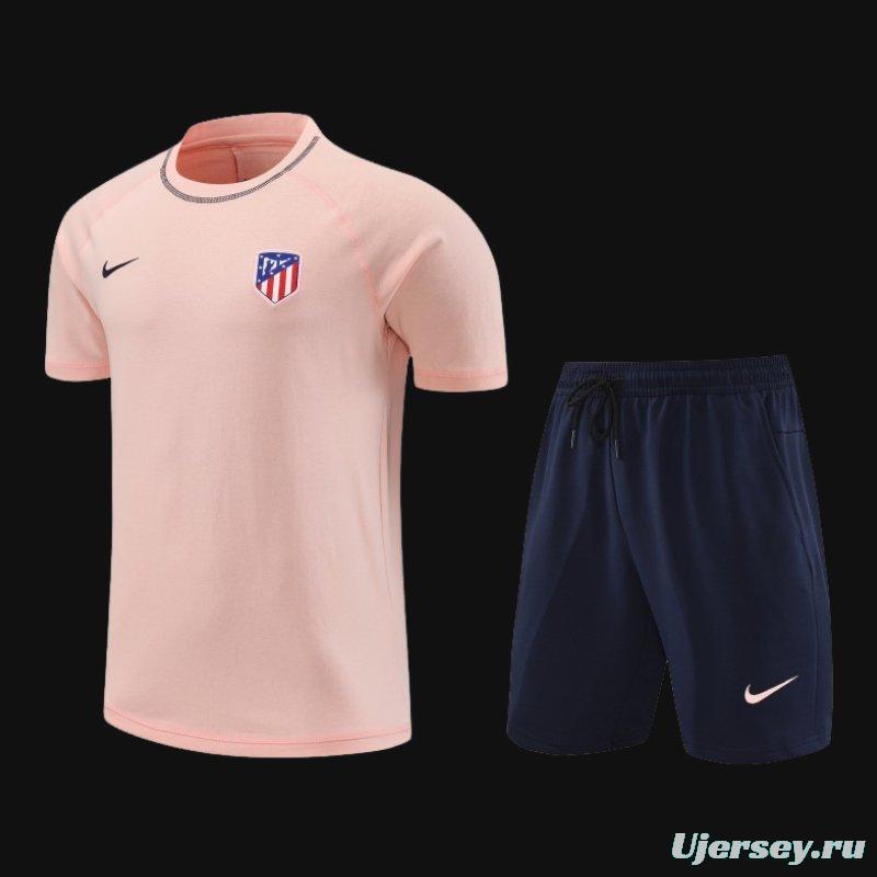 23/24 Atletico Madrid Pink Cotton Short Sleeve Jersey+Shorts