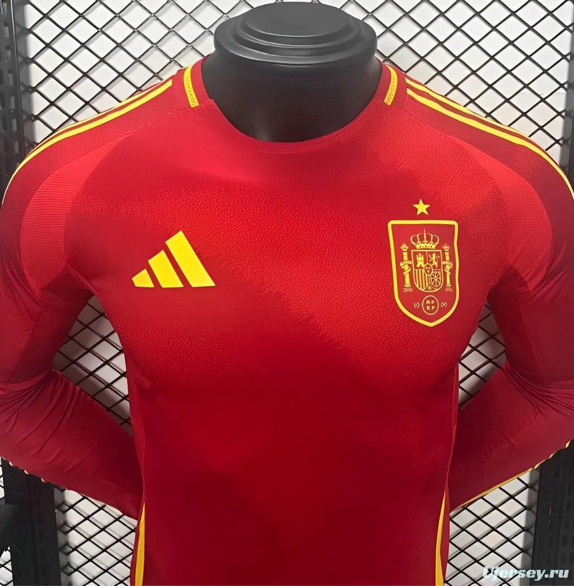 Player Version 2024 Spain Home Long Sleeve Jersey