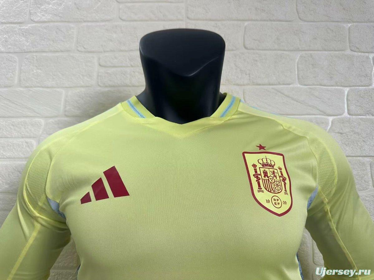 Player Version 2024 Spain Away Yellow Long Sleeve Jersey