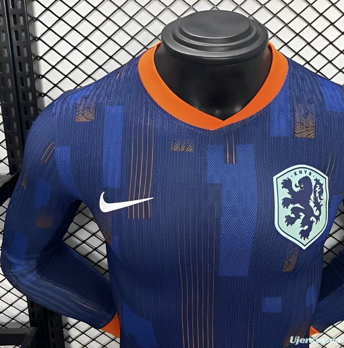 Player Version 2024 Netherlands Away Long Sleeve Jersey