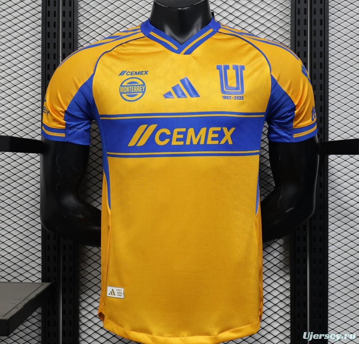 Player Version 25/26 Tigres UANL Home Yellow with Blue Stripes Jersey