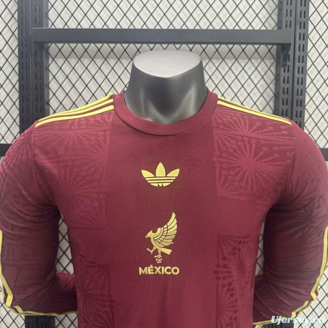 Player Version 2025 Mexico Gold Cup Wine Long Sleeve Jersey