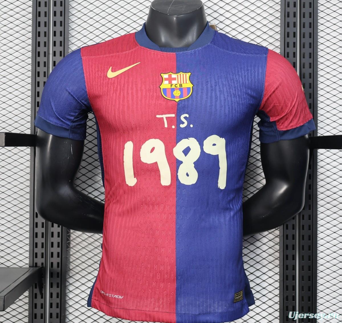 Player Version 25/26 FC Barcelona Home  with Pink "T.S. 1989" Jersey