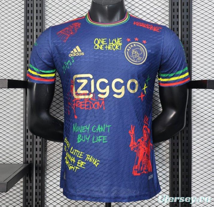 Player Version 25/26 JAjax Jersey with Bob Marley Tribute Design and Inspirational Quotes
