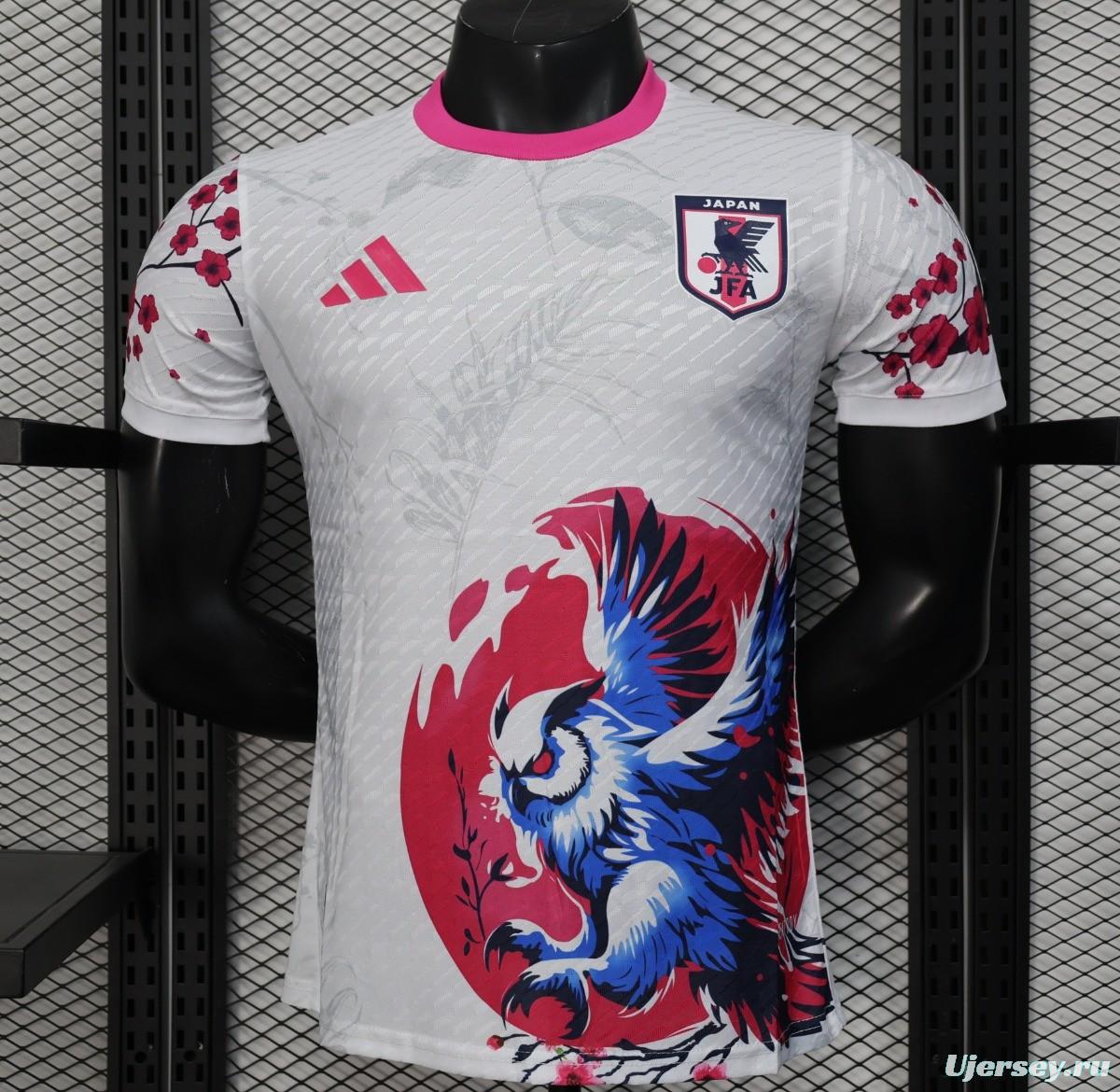 Player Version 2025 Japan White with Blue and Red Bird Jersey