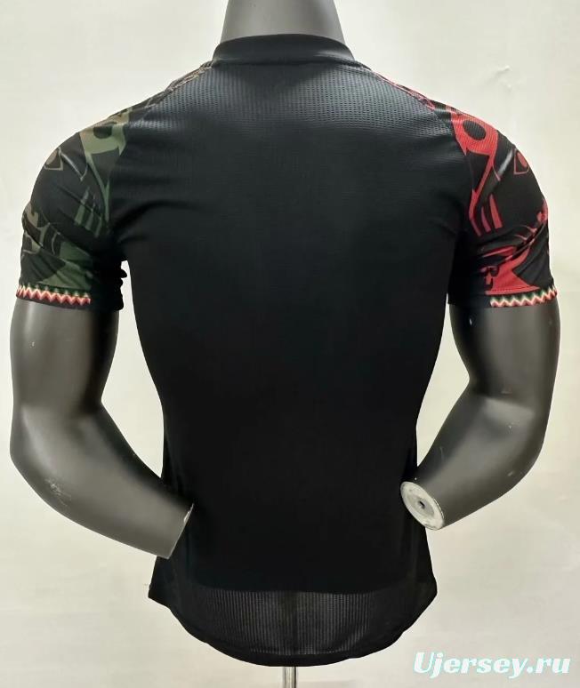 Player Version 2025 Mexico Black with Red-Green Aztec Pattern Jersey