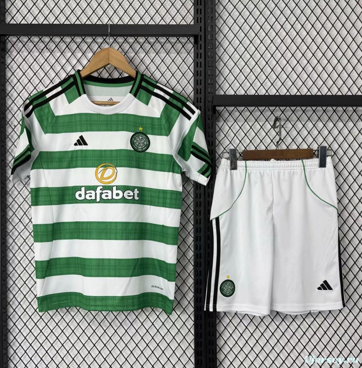 25/26 Kids Celtic Home Jersey With Sponsor