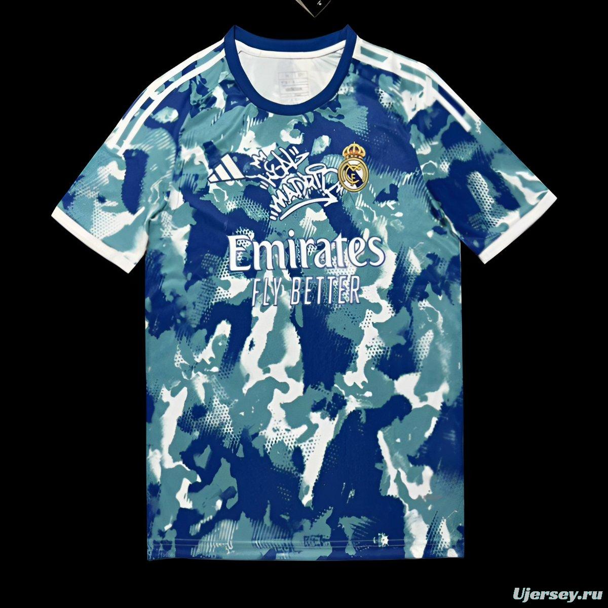 25/26 Real Madrid Blue Camouflage with Teal Pattern Jersey