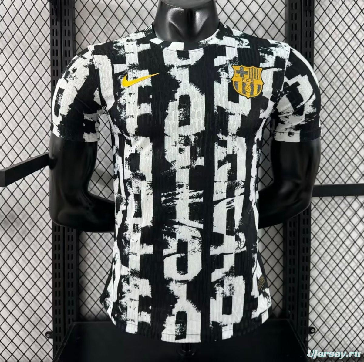 Player Version 25/26 Barcelona White with Abstract Graffiti Pattern Jersey