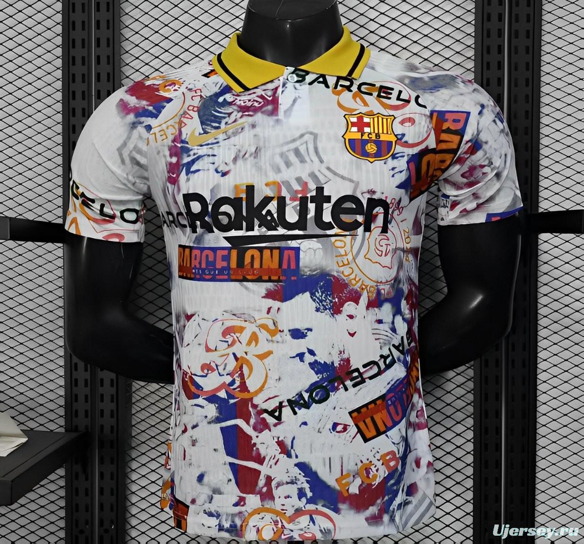 Player Version 25/26 Barcelona White with Graffiti Art Pattern Jersey