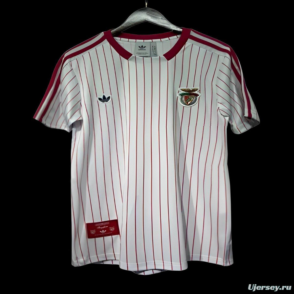 25/26 Benfica Adidas Original White with Red Pinstripes Jersey
