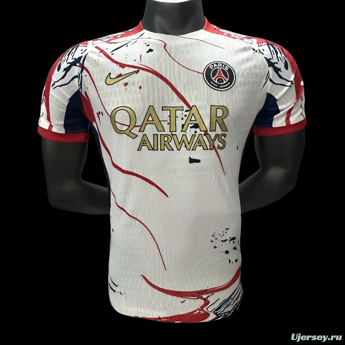 Player Version 25/26 Paris Saint-Germain White with Abstract Red Lines Jersey