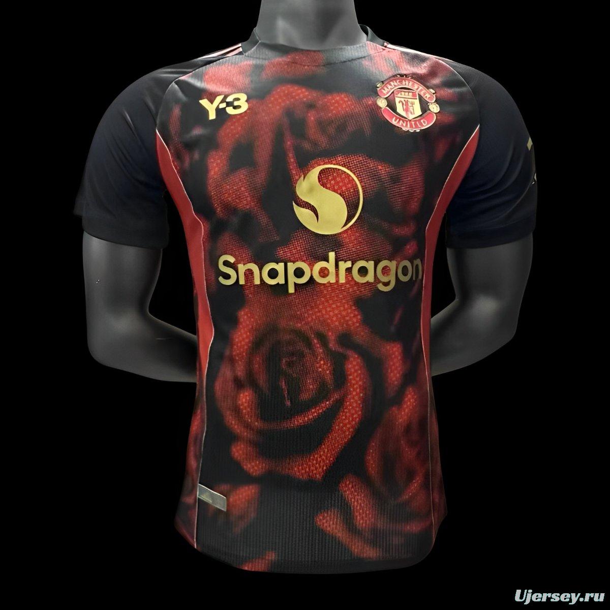 Player Version 25/26 Manchester United Y3 Black with Red Dragon Pattern Jersey