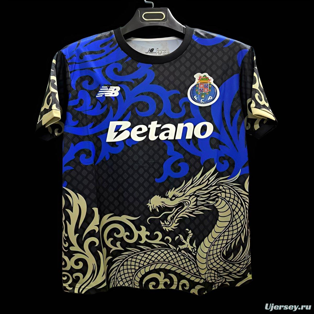 25/26 FC Porto Black with Blue Dragon and Gold Pattern Jersey