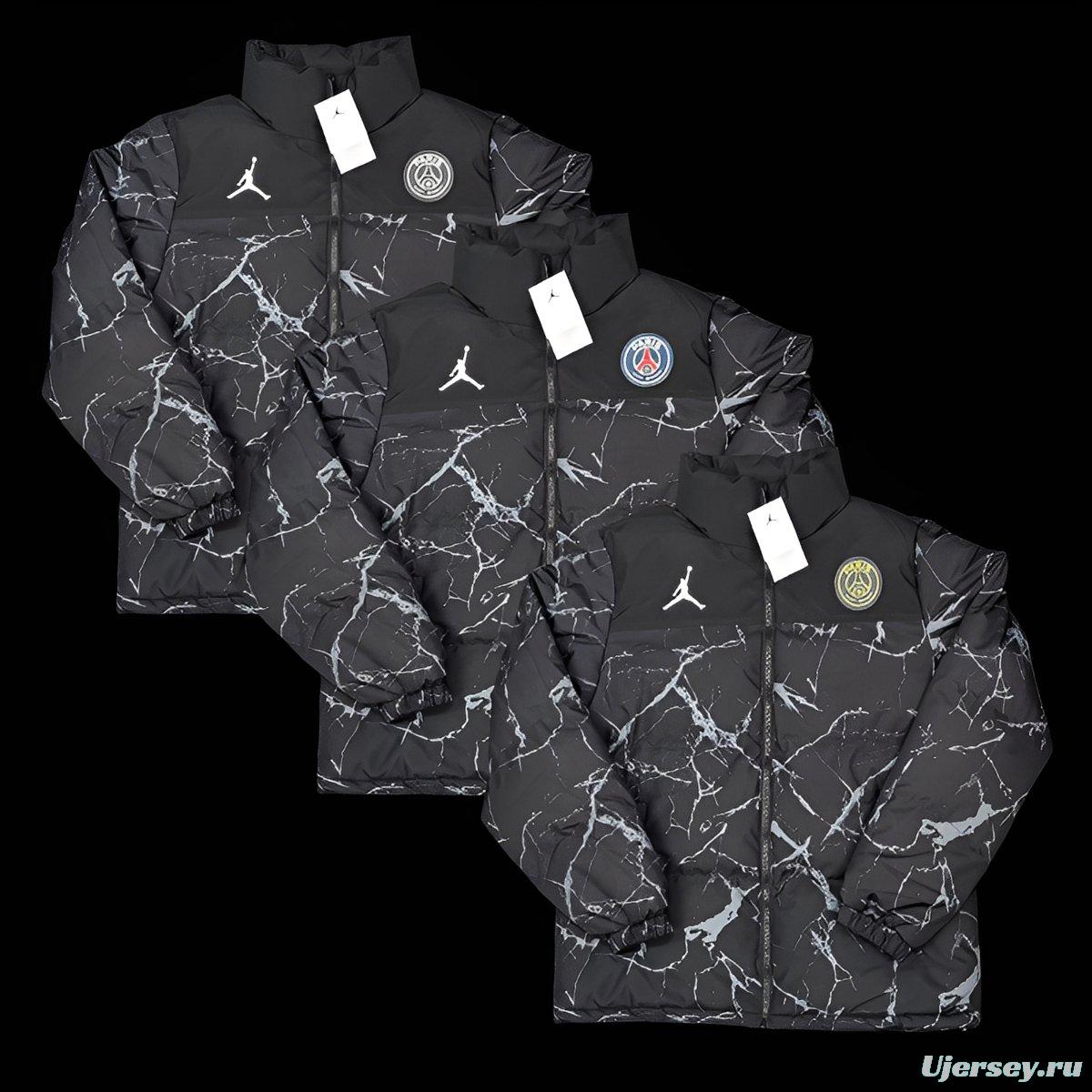 25/26 PSG Black with White Marble Pattern Jordan Jacket