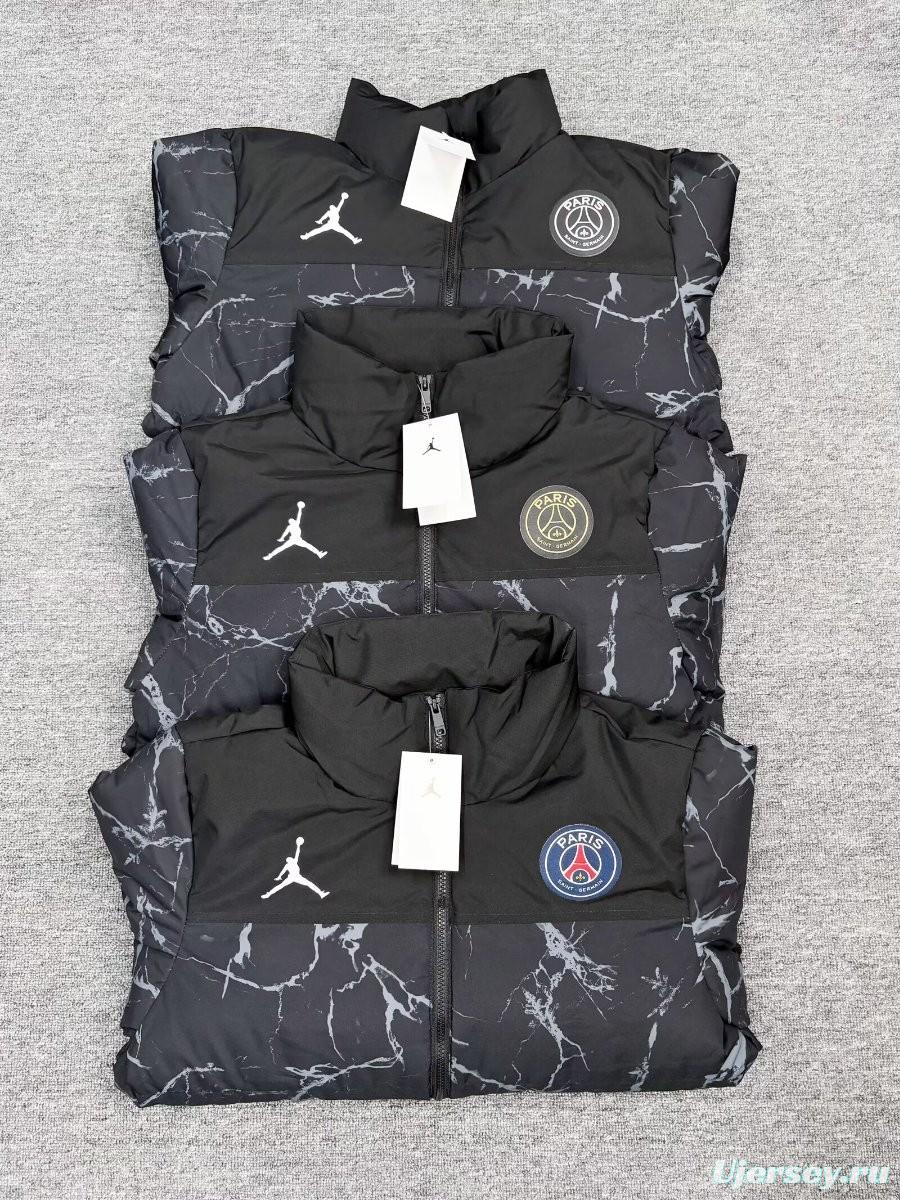 25/26 PSG Black with White Marble Pattern Jordan Jacket