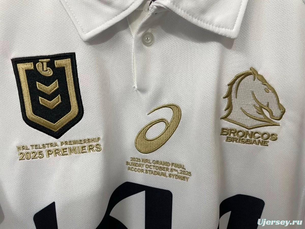 25/26 Brisbane Broncos White with Maroon Sleeves and Diagonal Geometric Stripes  Champion Jersey