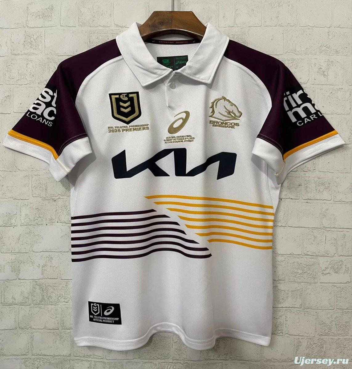 25/26 Brisbane Broncos White with Maroon Sleeves and Diagonal Geometric Stripes  Champion Jersey