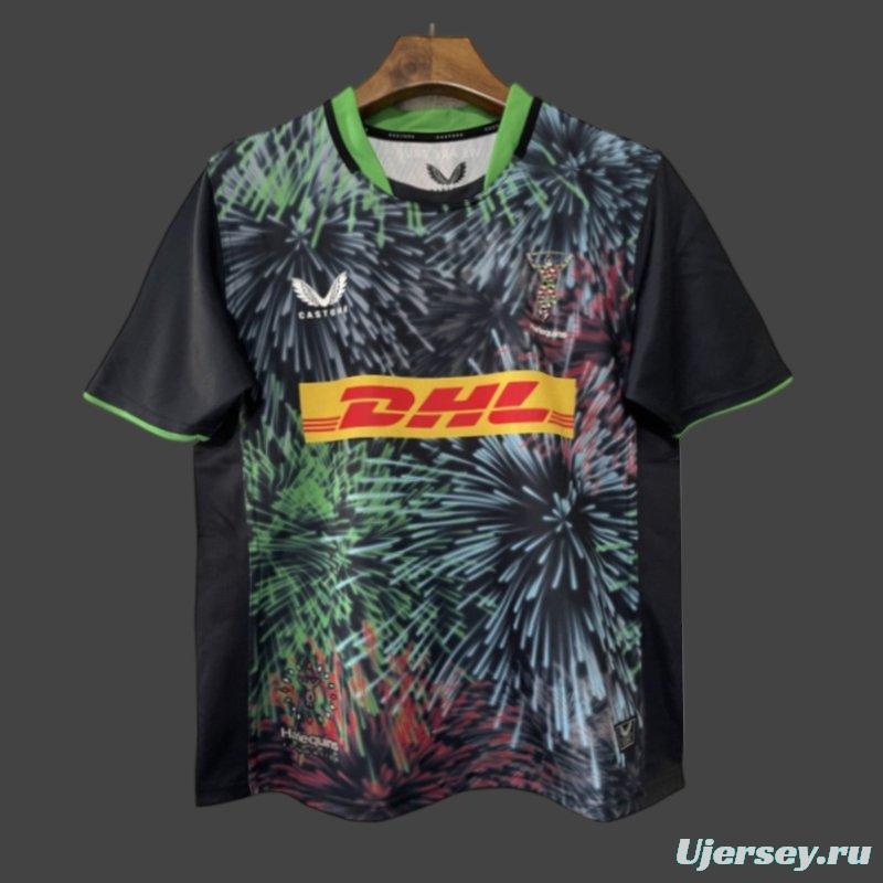 25/26 Harlequins Black with Multicolor Fireworks Pattern Third Jersey