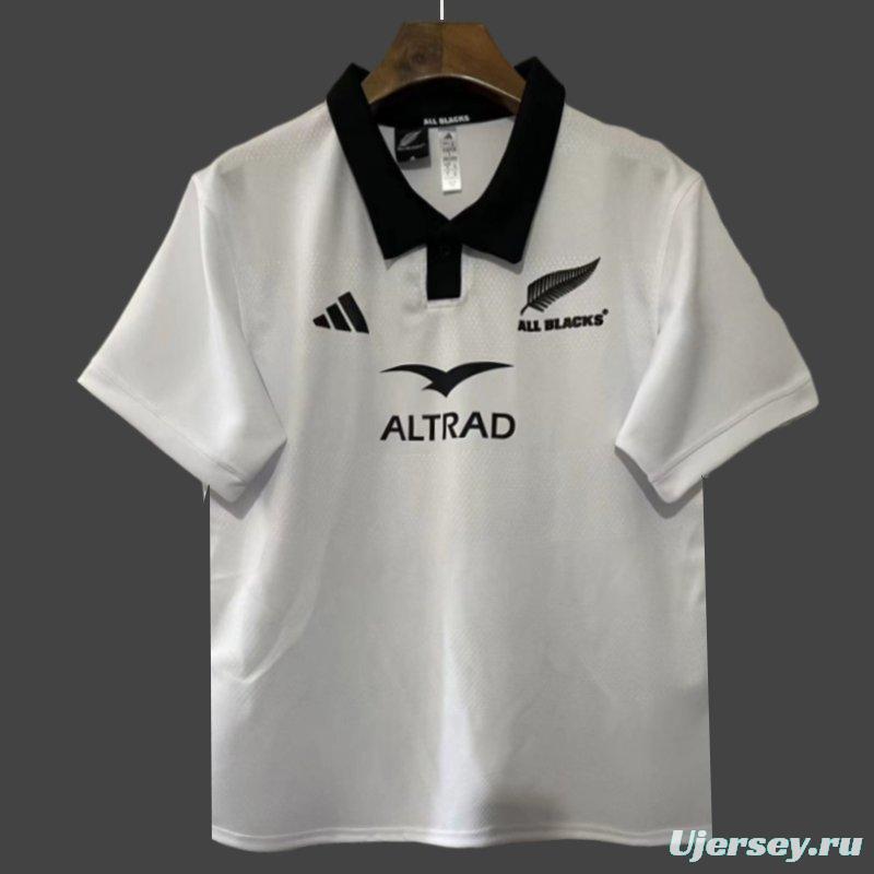 2026 New Zealand All Blacks White with Black Collar Jersey